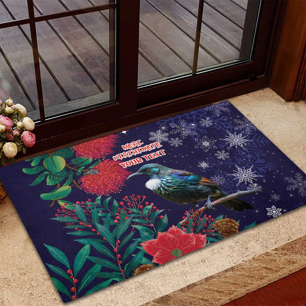 Tui Meri Kirihimete Personalised Rubber Doormat Pohutukawa Flowers Blue Motif LT9 - Polynesian Pride