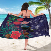 Tui Meri Kirihimete Personalised Sarong Pohutukawa Flowers Blue Motif - Polynesian Pride