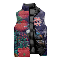 Tui Meri Kirihimete Personalised Sleeveless Puffer Jacket Pohutukawa Flowers Blue Motif LT9 - Polynesian Pride