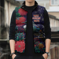 Tui Meri Kirihimete Personalised Sleeveless Puffer Jacket Pohutukawa Flowers Blue Motif LT9 - Polynesian Pride