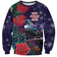 Tui Meri Kirihimete Personalised Sweatshirt Pohutukawa Flowers Blue Motif LT9 Unisex Blue - Polynesian Pride