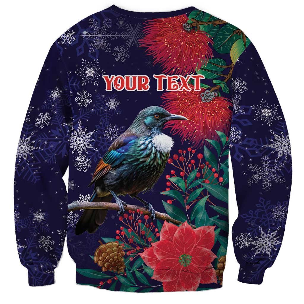 Tui Meri Kirihimete Personalised Sweatshirt Pohutukawa Flowers Blue Motif LT9 - Polynesian Pride