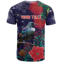 Tui Meri Kirihimete Personalised T Shirt Pohutukawa Flowers Blue Motif - Polynesian Pride