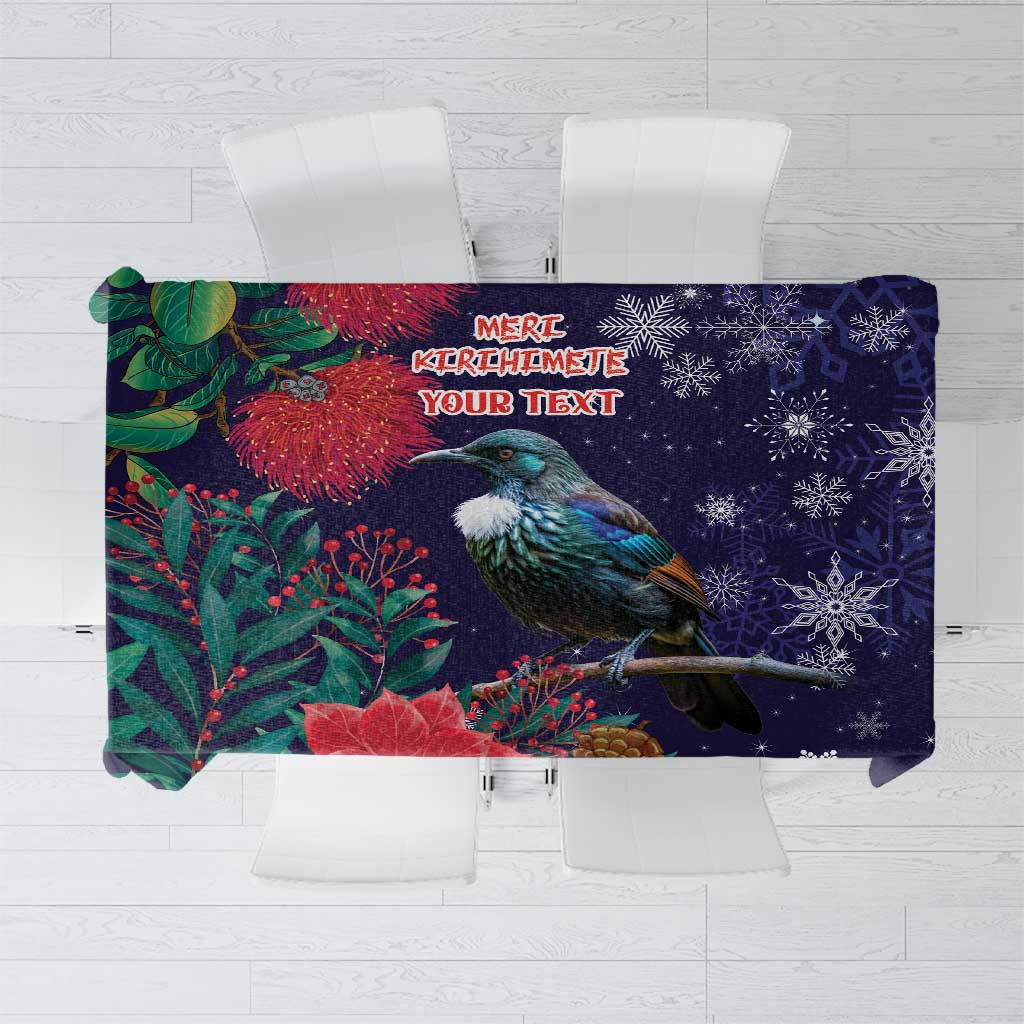 Tui Meri Kirihimete Personalised Tablecloth Pohutukawa Flowers Blue Motif - Polynesian Pride