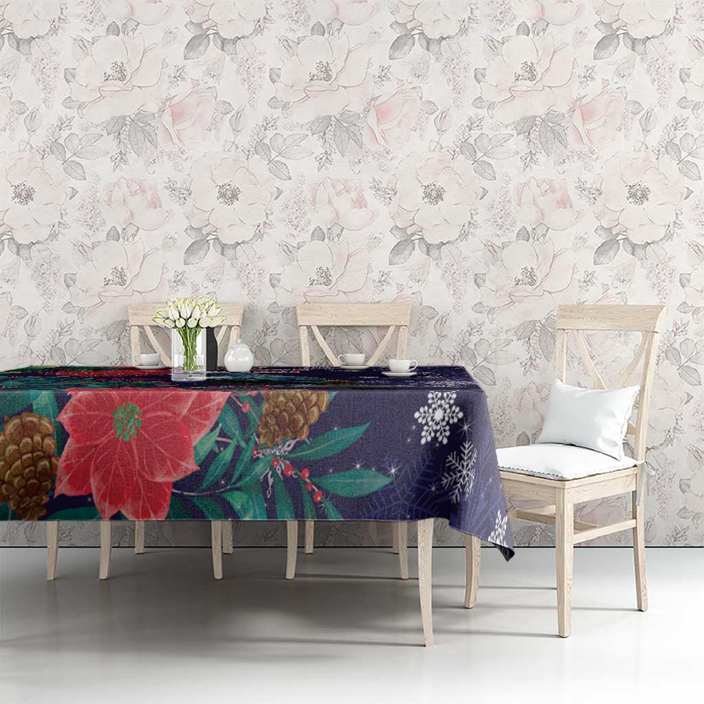 Tui Meri Kirihimete Personalised Tablecloth Pohutukawa Flowers Blue Motif - Polynesian Pride