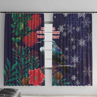 Tui Meri Kirihimete Personalised Window Curtain Pohutukawa Flowers Blue Motif - Polynesian Pride