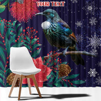 Tui Meri Kirihimete Personalised Window Curtain Pohutukawa Flowers Blue Motif - Polynesian Pride