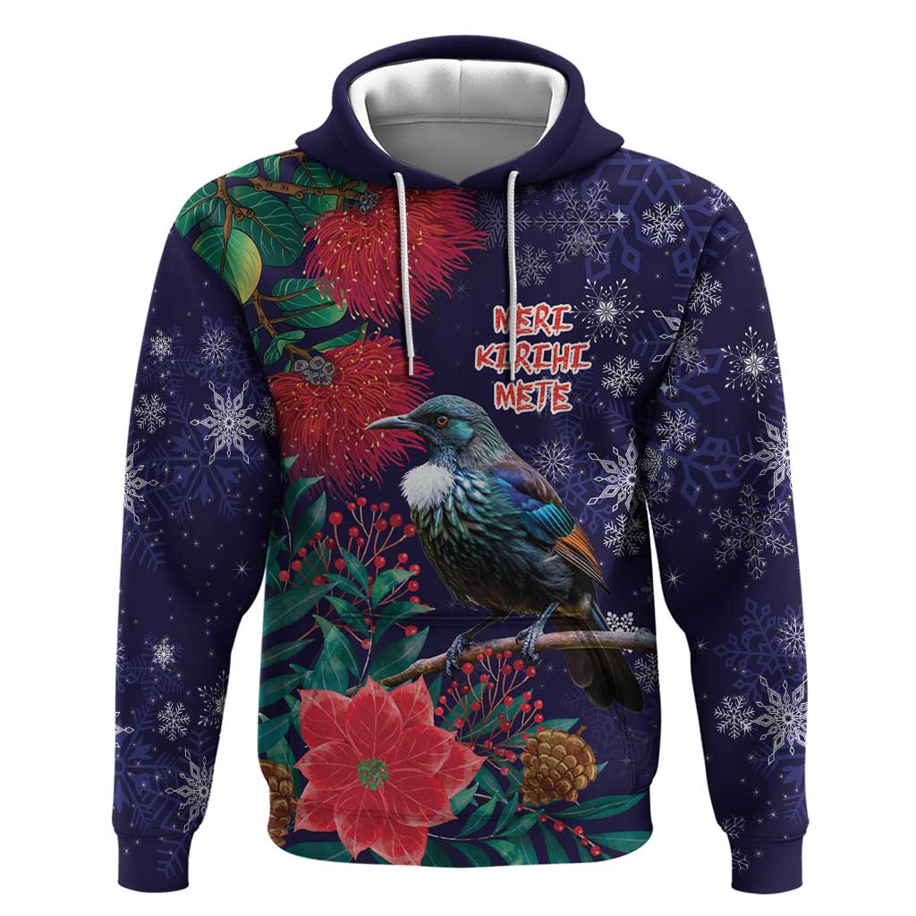 Tui Meri Kirihimete Personalised Zip Hoodie Pohutukawa Flowers Blue Motif - Polynesian Pride