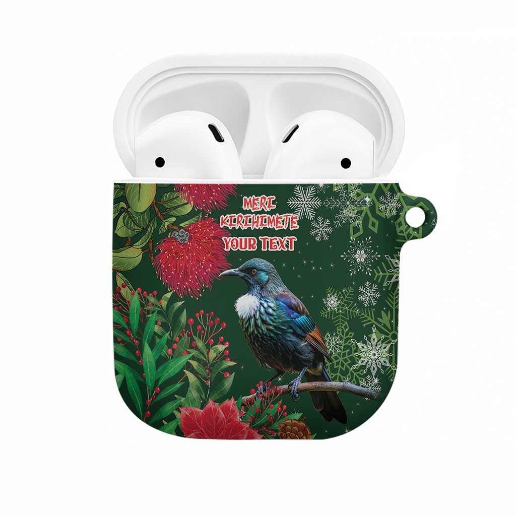 Tui Meri Kirihimete Personalised AirPods Case Pohutukawa Flowers Green Motif LT9 Green - Polynesian Pride