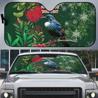 Tui Meri Kirihimete Personalised Auto Sun Shade Pohutukawa Flowers Green Motif - Polynesian Pride
