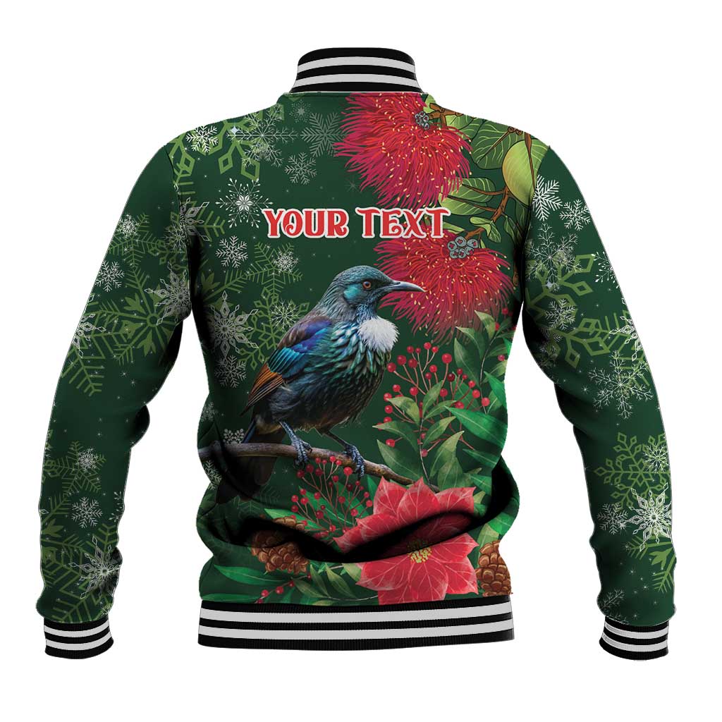 Tui Meri Kirihimete Personalised Baseball Jacket Pohutukawa Flowers Green Motif LT9 - Polynesian Pride