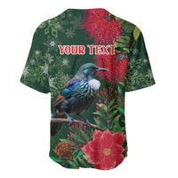 Tui Meri Kirihimete Personalised Baseball Jersey Pohutukawa Flowers Green Motif - Polynesian Pride