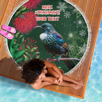 Tui Meri Kirihimete Personalised Beach Blanket Pohutukawa Flowers Green Motif LT9 - Polynesian Pride