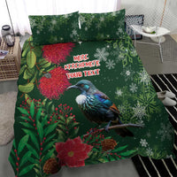 Tui Meri Kirihimete Personalised Bedding Set Pohutukawa Flowers Green Motif - Polynesian Pride