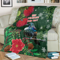 Tui Meri Kirihimete Personalised Blanket Pohutukawa Flowers Green Motif - Polynesian Pride