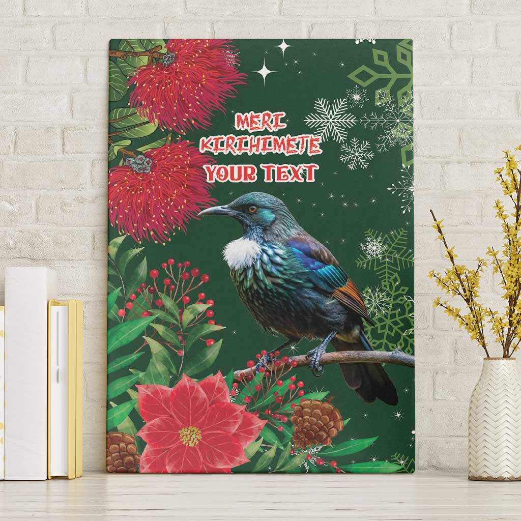 Tui Meri Kirihimete Personalised Canvas Wall Art Pohutukawa Flowers Green Motif LT9 Without Frame Green - Polynesian Pride