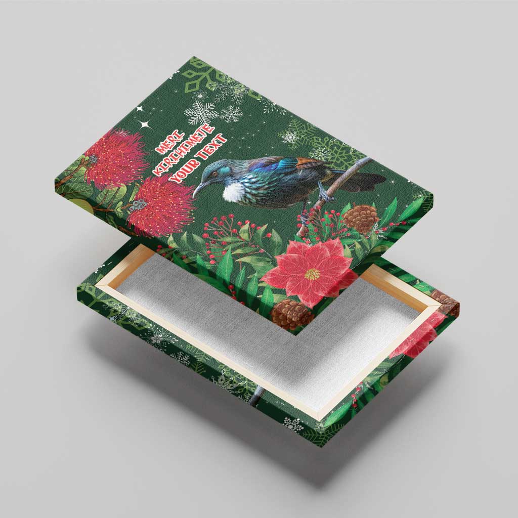 Tui Meri Kirihimete Personalised Canvas Wall Art Pohutukawa Flowers Green Motif LT9 - Polynesian Pride