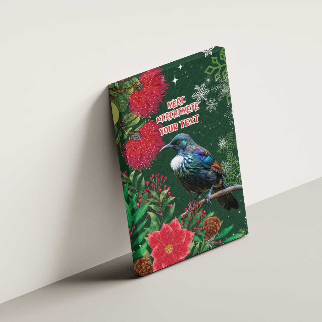 Tui Meri Kirihimete Personalised Canvas Wall Art Pohutukawa Flowers Green Motif LT9 - Polynesian Pride