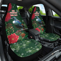 Tui Meri Kirihimete Personalised Car Seat Cover Pohutukawa Flowers Green Motif - Polynesian Pride