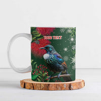 Tui Meri Kirihimete Personalised Ceramic Mug Pohutukawa Flowers Green Motif - Polynesian Pride