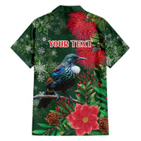 Tui Meri Kirihimete Personalised Hawaiian Shirt Pohutukawa Flowers Green Motif - Polynesian Pride