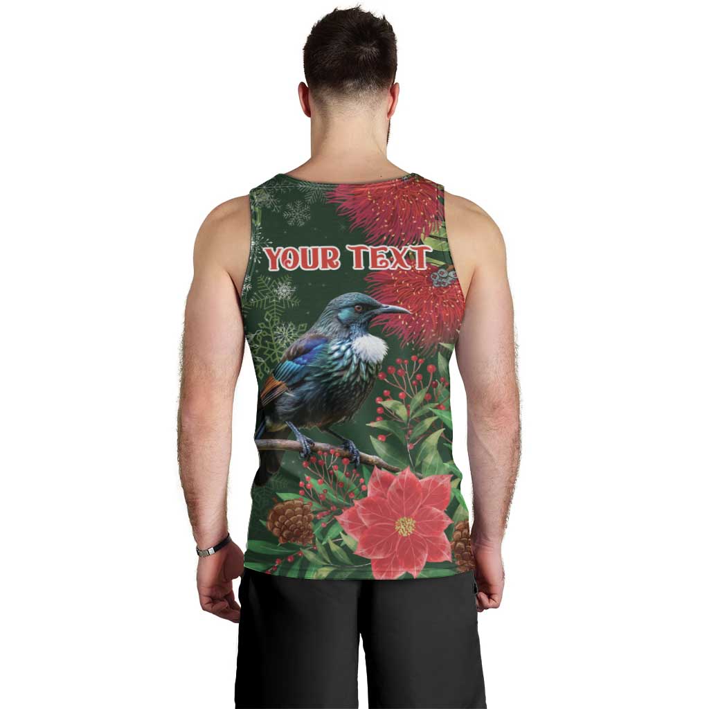Tui Meri Kirihimete Personalised Men Tank Top Pohutukawa Flowers Green Motif - Polynesian Pride