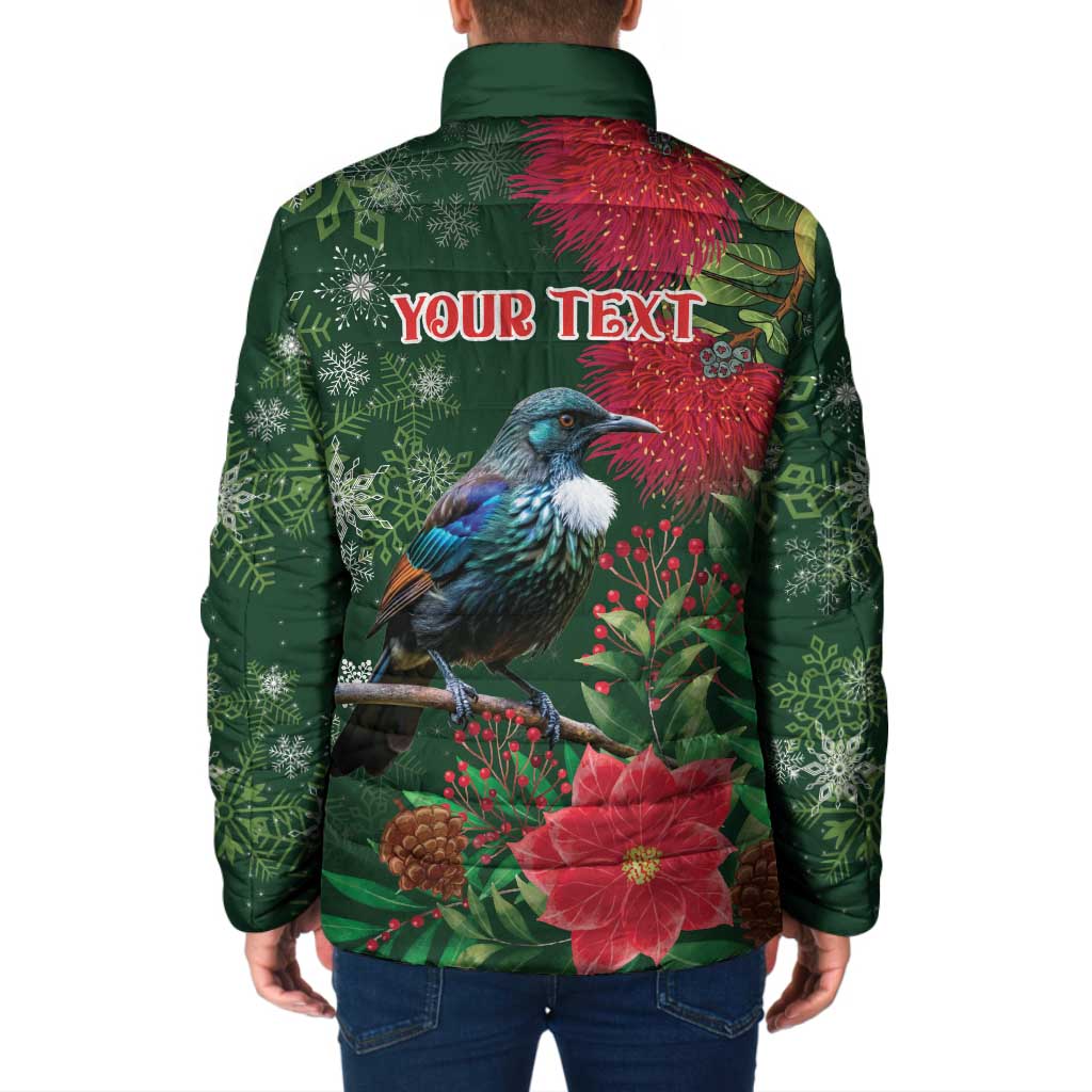 Tui Meri Kirihimete Personalised Padded Jacket Pohutukawa Flowers Green Motif LT9 - Polynesian Pride