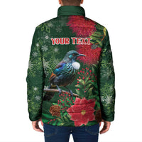 Tui Meri Kirihimete Personalised Padded Jacket Pohutukawa Flowers Green Motif LT9 - Polynesian Pride