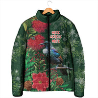 Tui Meri Kirihimete Personalised Padded Jacket Pohutukawa Flowers Green Motif LT9 - Polynesian Pride