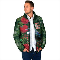 Tui Meri Kirihimete Personalised Padded Jacket Pohutukawa Flowers Green Motif LT9 - Polynesian Pride