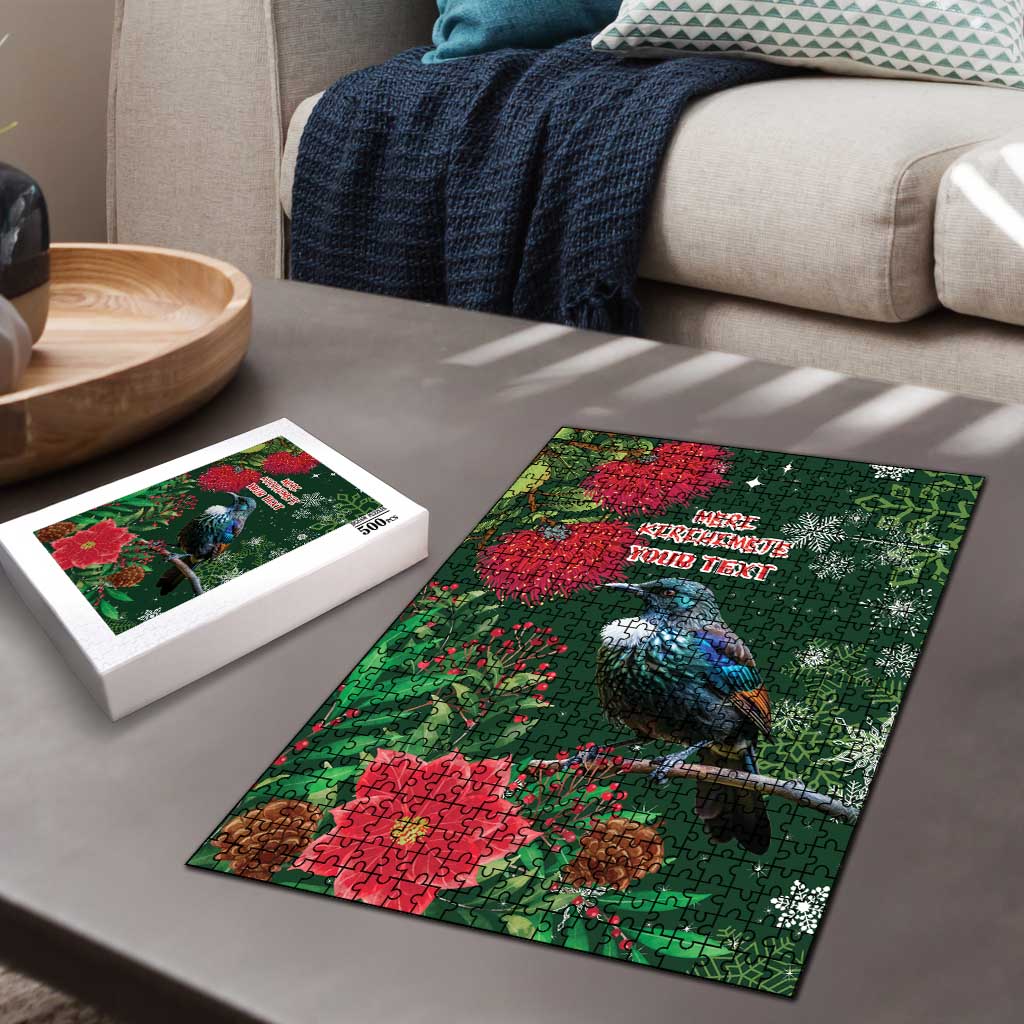 Tui Meri Kirihimete Personalised Puzzle Pohutukawa Flowers Green Motif LT9 - Polynesian Pride