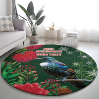 Tui Meri Kirihimete Personalised Round Carpet Pohutukawa Flowers Green Motif - Polynesian Pride