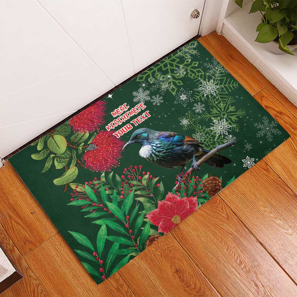 Tui Meri Kirihimete Personalised Rubber Doormat Pohutukawa Flowers Green Motif LT9 - Polynesian Pride