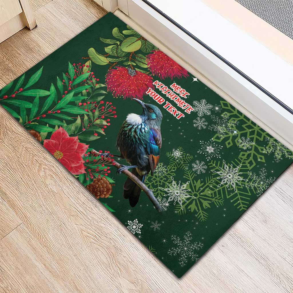 Tui Meri Kirihimete Personalised Rubber Doormat Pohutukawa Flowers Green Motif LT9 - Polynesian Pride