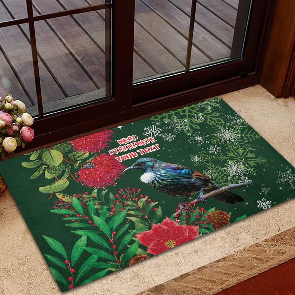 Tui Meri Kirihimete Personalised Rubber Doormat Pohutukawa Flowers Green Motif LT9 - Polynesian Pride