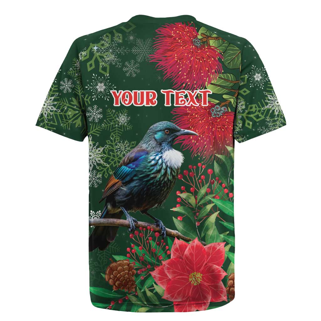 Tui Meri Kirihimete Personalised Rugby Jersey Pohutukawa Flowers Green Motif - Polynesian Pride