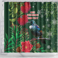 Tui Meri Kirihimete Personalised Shower Curtain Pohutukawa Flowers Green Motif - Polynesian Pride