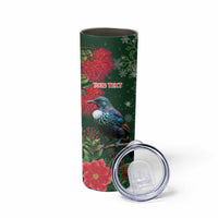 Tui Meri Kirihimete Personalised Skinny Tumbler Pohutukawa Flowers Green Motif - Polynesian Pride