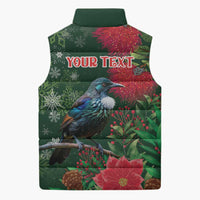 Tui Meri Kirihimete Personalised Sleeveless Puffer Jacket Pohutukawa Flowers Green Motif LT9 - Polynesian Pride