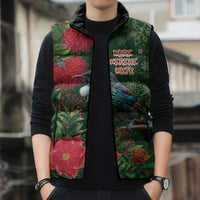 Tui Meri Kirihimete Personalised Sleeveless Puffer Jacket Pohutukawa Flowers Green Motif LT9 - Polynesian Pride