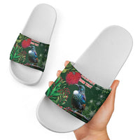 Tui Meri Kirihimete Personalised Slide Sandals Pohutukawa Flowers Green Motif LT9 - Polynesian Pride