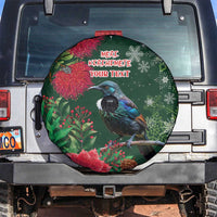 Tui Meri Kirihimete Personalised Spare Tire Cover Pohutukawa Flowers Green Motif - Polynesian Pride