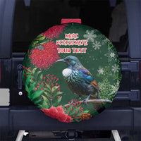 Tui Meri Kirihimete Personalised Spare Tire Cover Pohutukawa Flowers Green Motif - Polynesian Pride