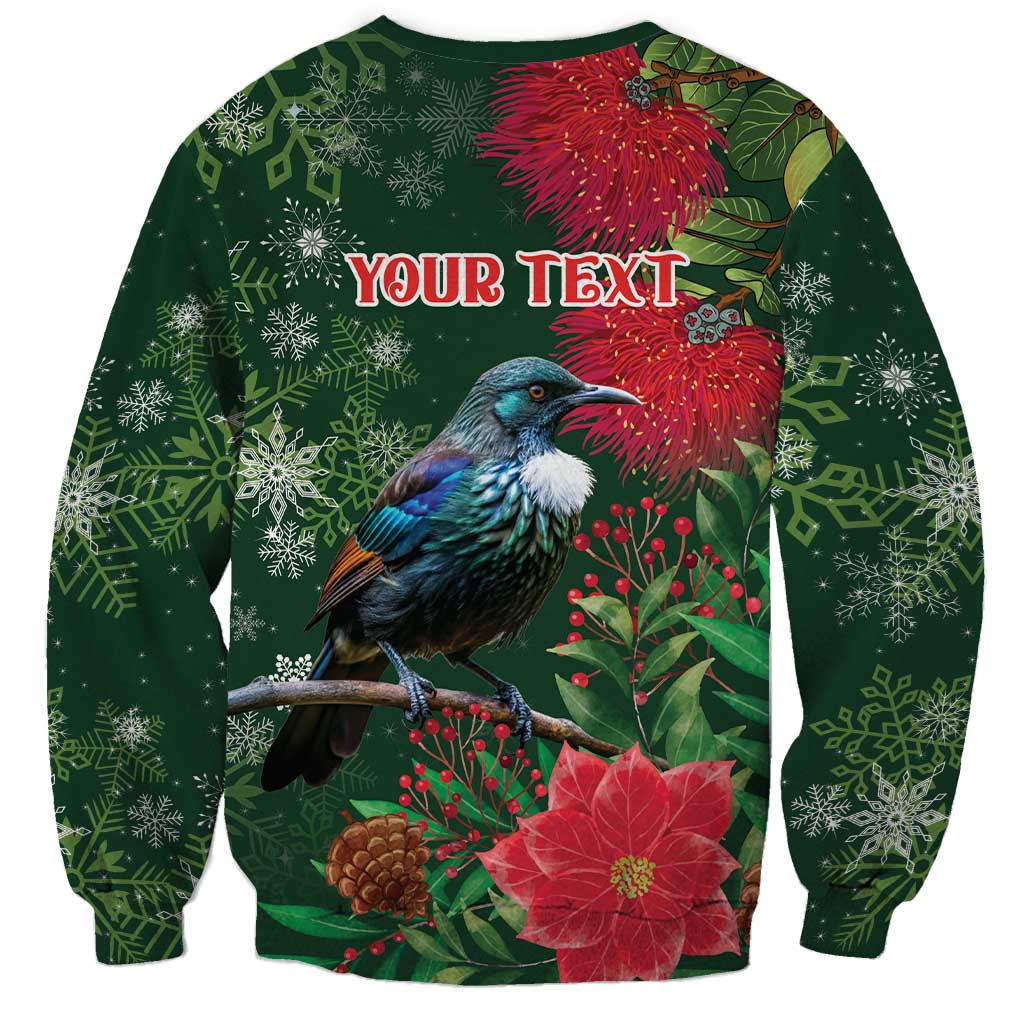 Tui Meri Kirihimete Personalised Sweatshirt Pohutukawa Flowers Green Motif LT9 - Polynesian Pride