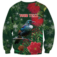 Tui Meri Kirihimete Personalised Sweatshirt Pohutukawa Flowers Green Motif LT9 - Polynesian Pride