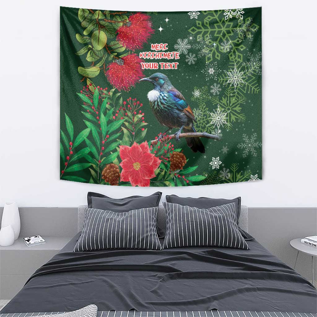 Tui Meri Kirihimete Personalised Tapestry Pohutukawa Flowers Green Motif - Polynesian Pride