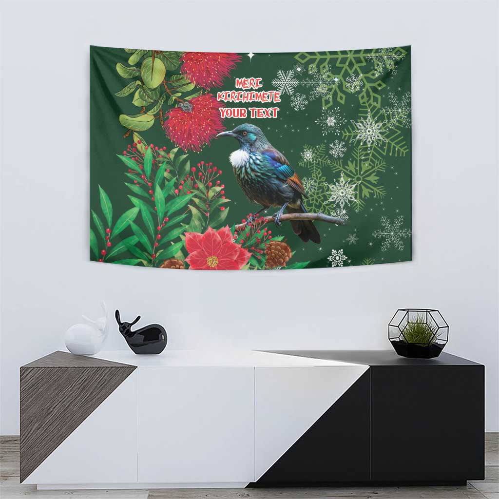Tui Meri Kirihimete Personalised Tapestry Pohutukawa Flowers Green Motif - Polynesian Pride