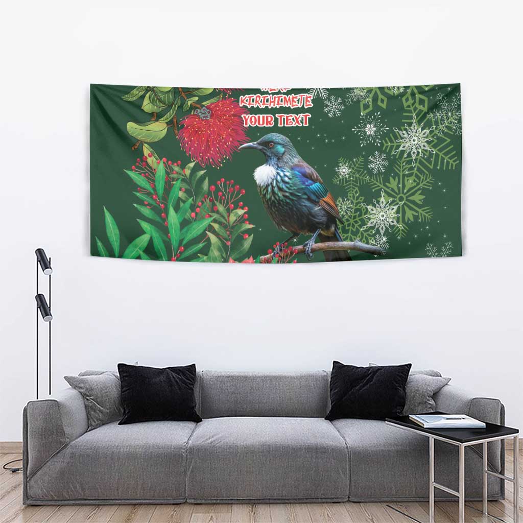 Tui Meri Kirihimete Personalised Tapestry Pohutukawa Flowers Green Motif - Polynesian Pride