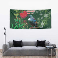 Tui Meri Kirihimete Personalised Tapestry Pohutukawa Flowers Green Motif - Polynesian Pride