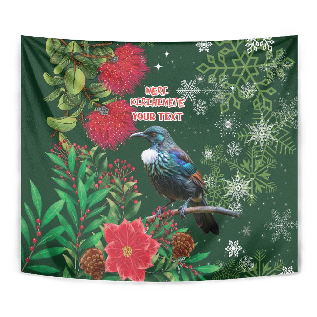 Tui Meri Kirihimete Personalised Tapestry Pohutukawa Flowers Green Motif - Polynesian Pride